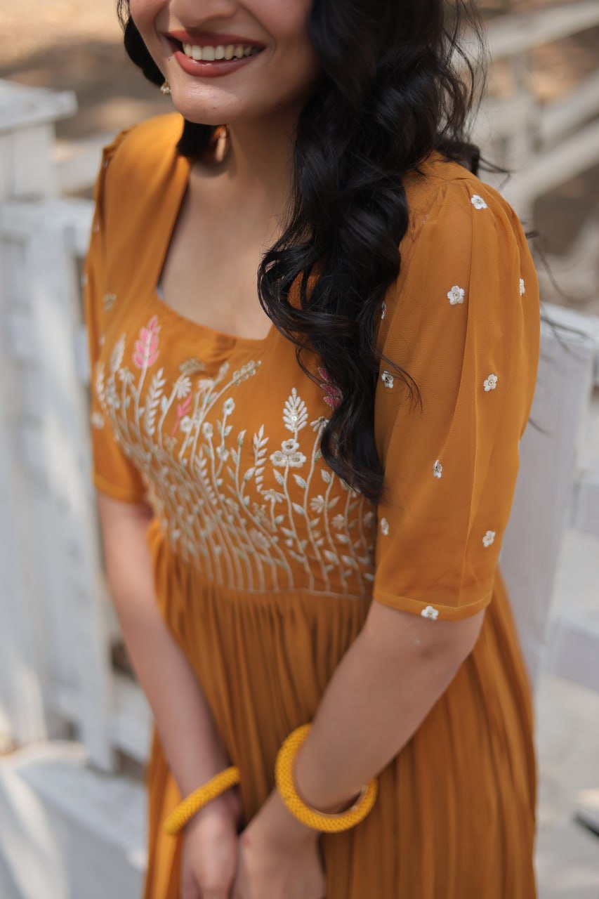 Glorious Faux Georgette Sequins Thread Worked Stitched Gown - Ethnicwish