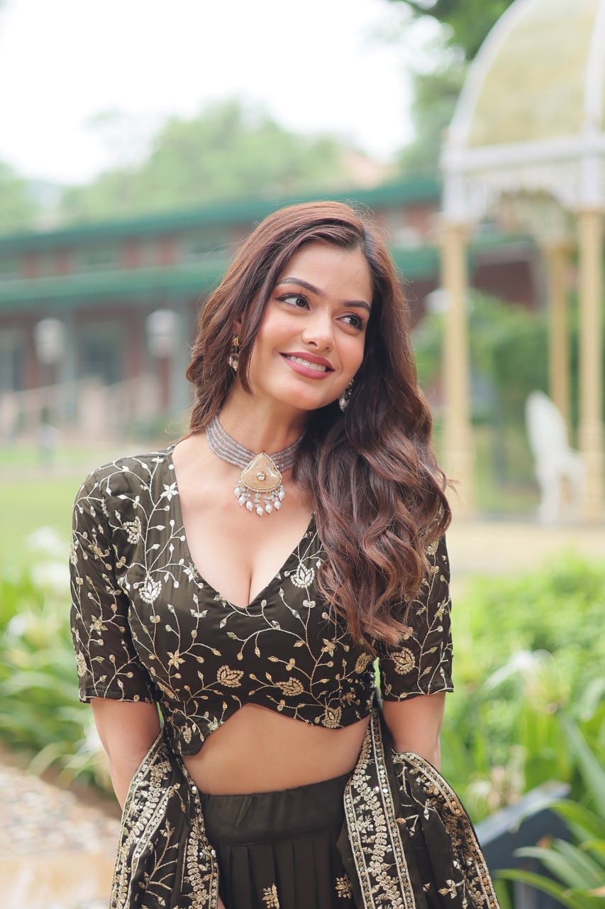 Luminous Mehendi Green Sequins Embroidered Designer Lehenga Choli - Ethnicwish