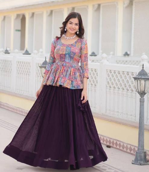 Hypnotic Faux Georgette Crush Pleating Lehenga Choli Set - Ethnicwish