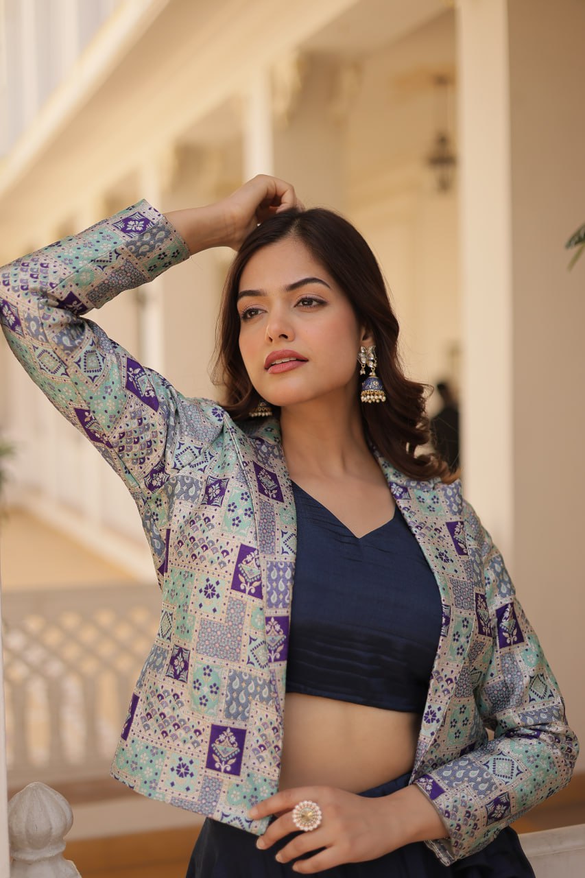 Stylish Chinon Fully Stitched Designer Lehenga Choli Koti Set - Ethnicwish