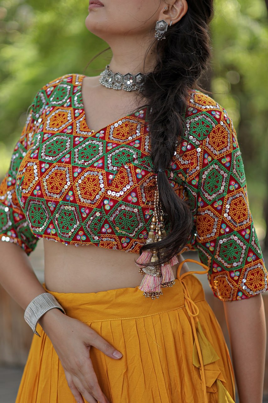 Glorious Navratri Wear Rayon Ruffle Fully Stitched Lehenga Choli - Ethnicwish