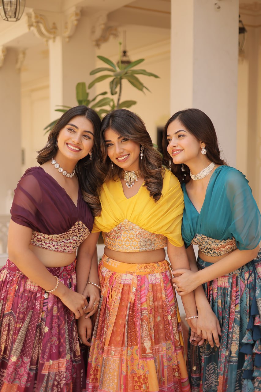 Stylish Russian Silk Floral Designer Lehenga Choli Set - Ethnicwish