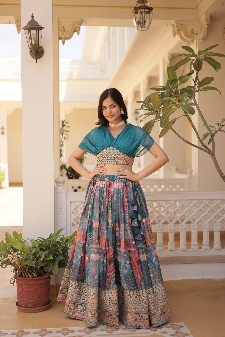 Stylish Russian Silk Floral Designer Lehenga Choli Set - Ethnicwish