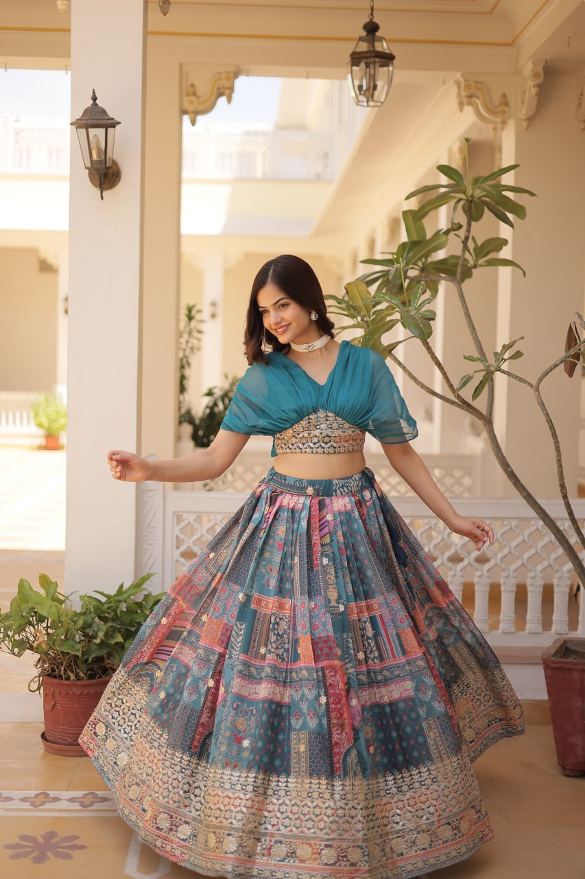 Stylish Russian Silk Floral Designer Lehenga Choli Set - Ethnicwish
