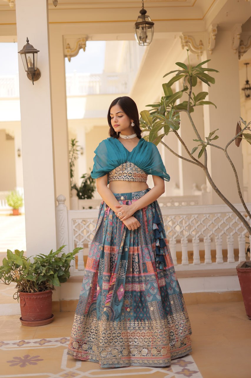 Stylish Russian Silk Floral Designer Lehenga Choli Set - Ethnicwish