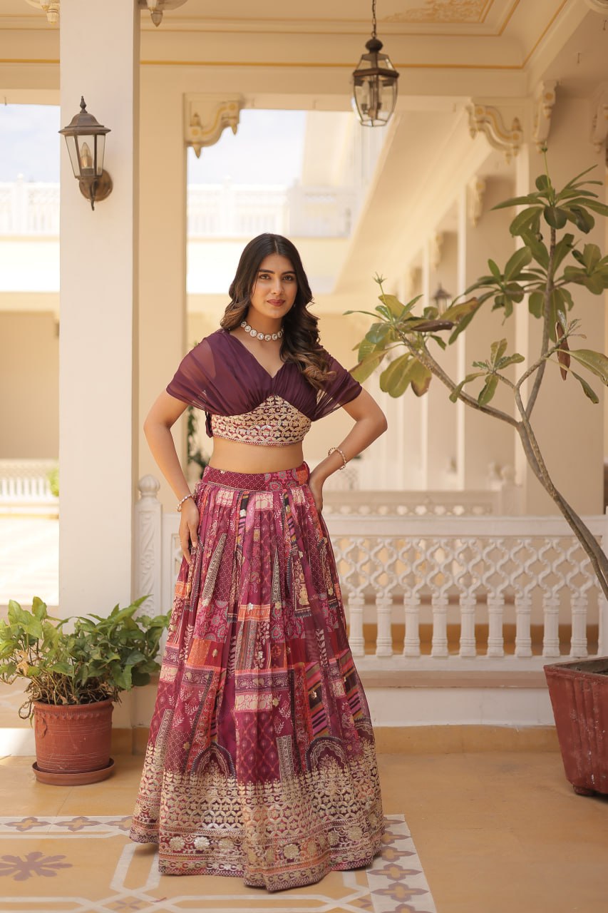 Stylish Russian Silk Floral Designer Lehenga Choli Set - Ethnicwish