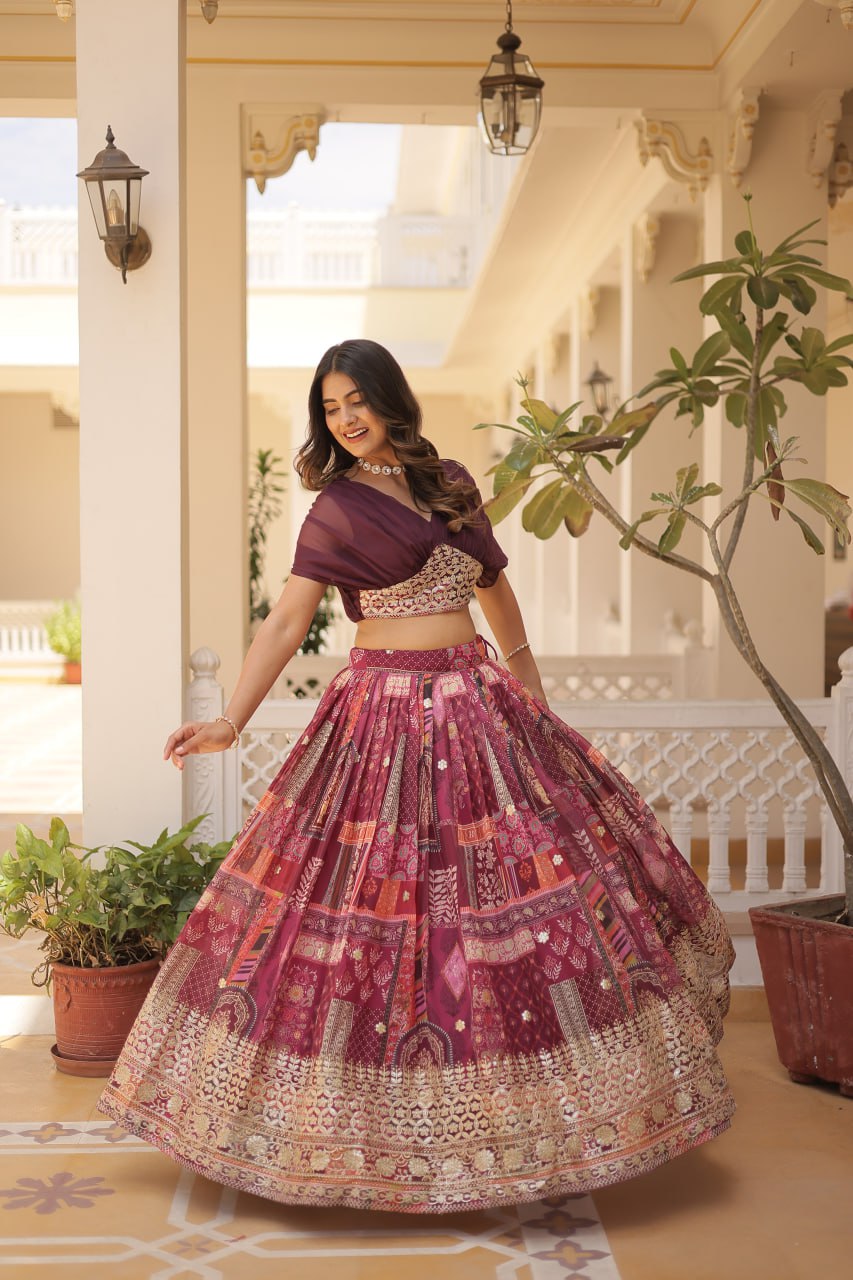 Stylish Russian Silk Floral Designer Lehenga Choli Set - Ethnicwish