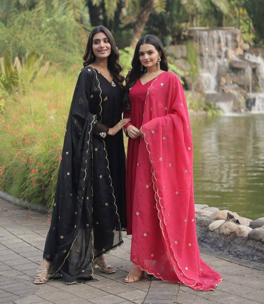 Alia Cut Faux Georgette Embroidered Anarkali Pant Suit - Ethnicwish