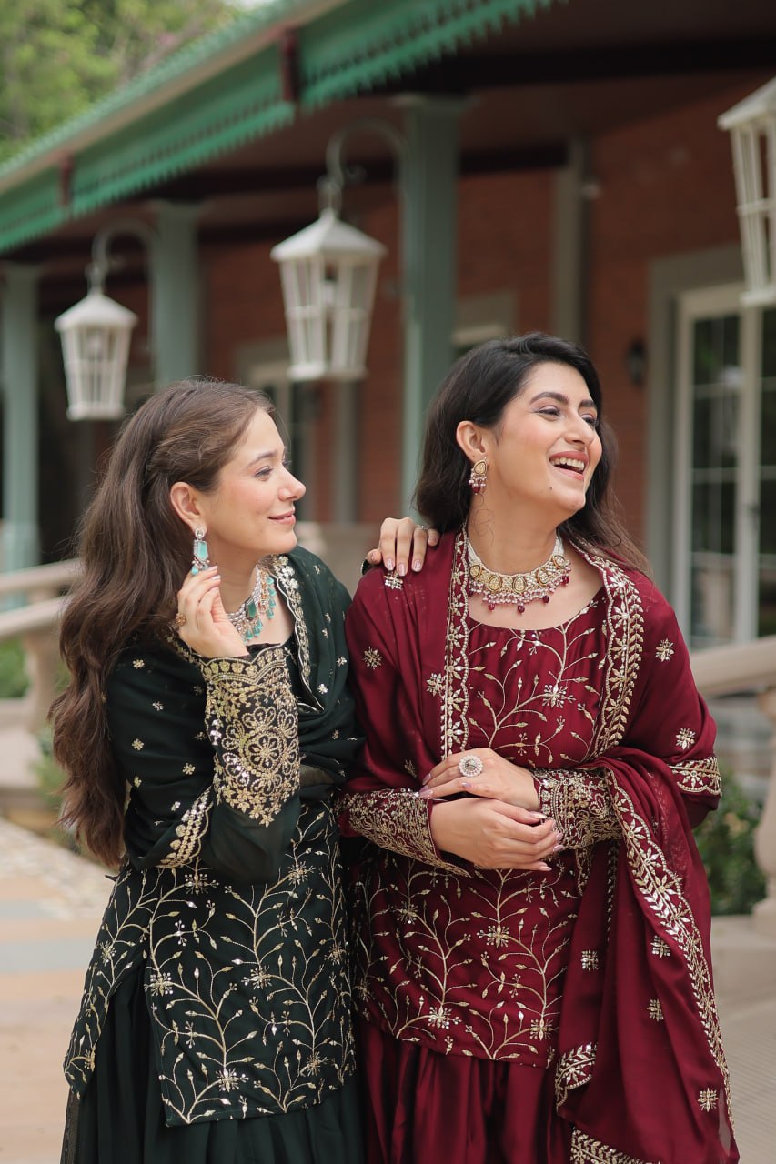 Alluring Rangoli Silk Sequins Thread Worked Top Palazzo Suit - Ethnicwish