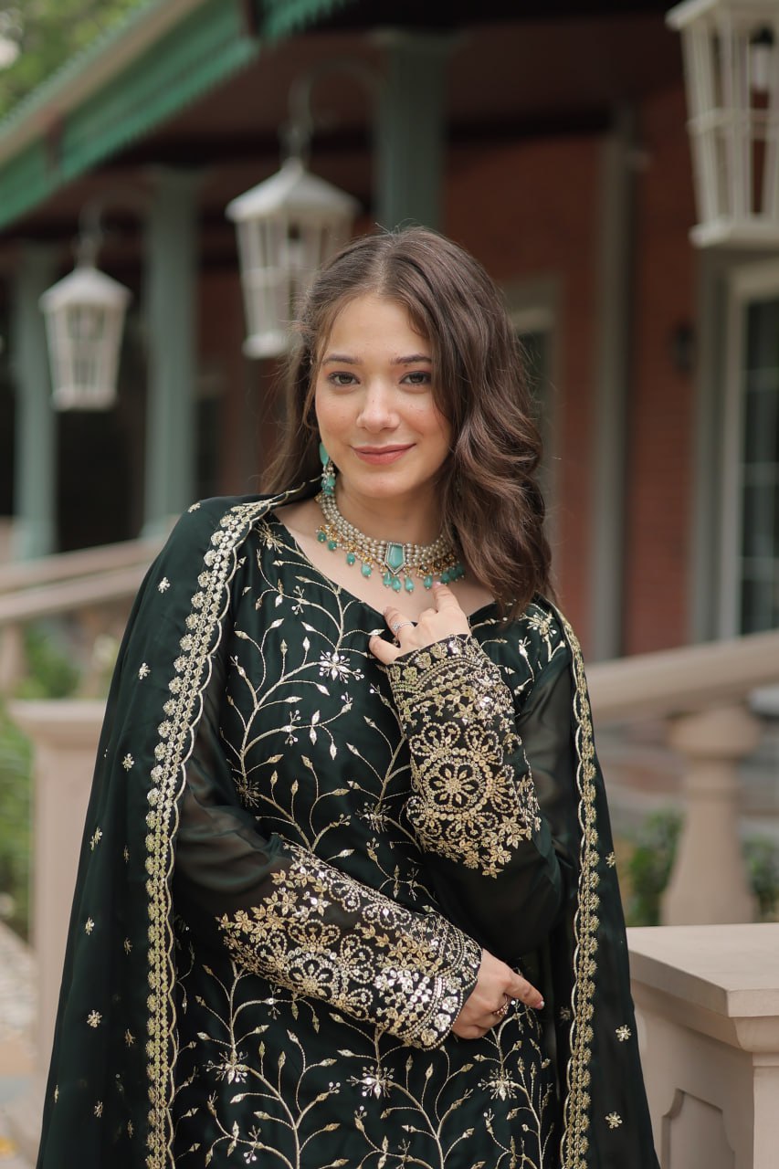 Alluring Rangoli Silk Sequins Thread Worked Top Palazzo Suit - Ethnicwish