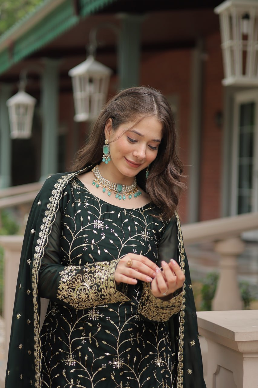 Alluring Rangoli Silk Sequins Thread Worked Top Palazzo Suit - Ethnicwish