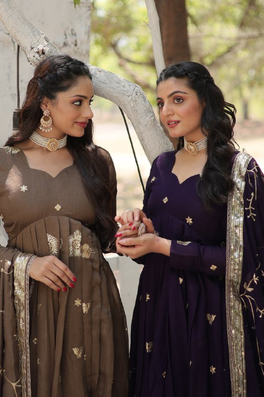 Graceful Rich Sequins Embroidered Fully Stitched Gown With Dupatta - Ethnicwish