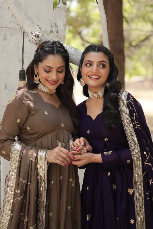 Graceful Rich Sequins Embroidered Fully Stitched Gown With Dupatta - Ethnicwish