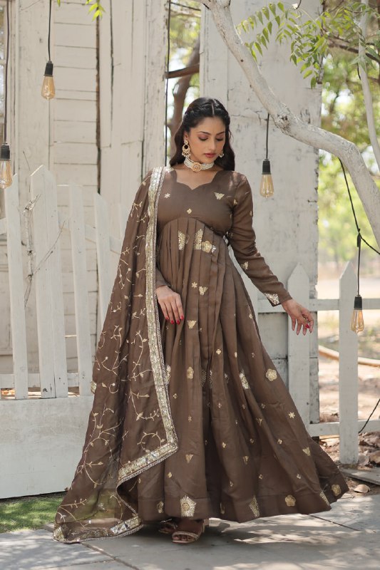 Graceful Rich Sequins Embroidered Fully Stitched Gown With Dupatta - Ethnicwish