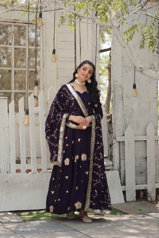 Graceful Rich Sequins Embroidered Fully Stitched Gown With Dupatta - Ethnicwish