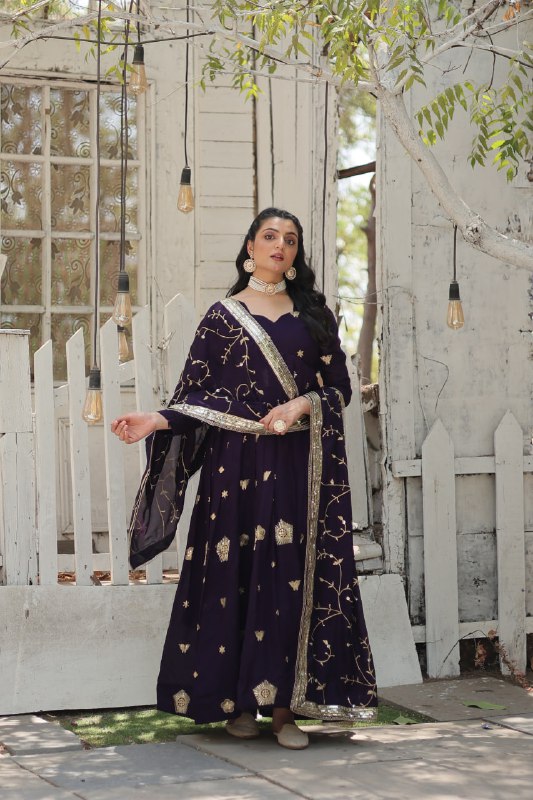 Graceful Rich Sequins Embroidered Fully Stitched Gown With Dupatta - Ethnicwish