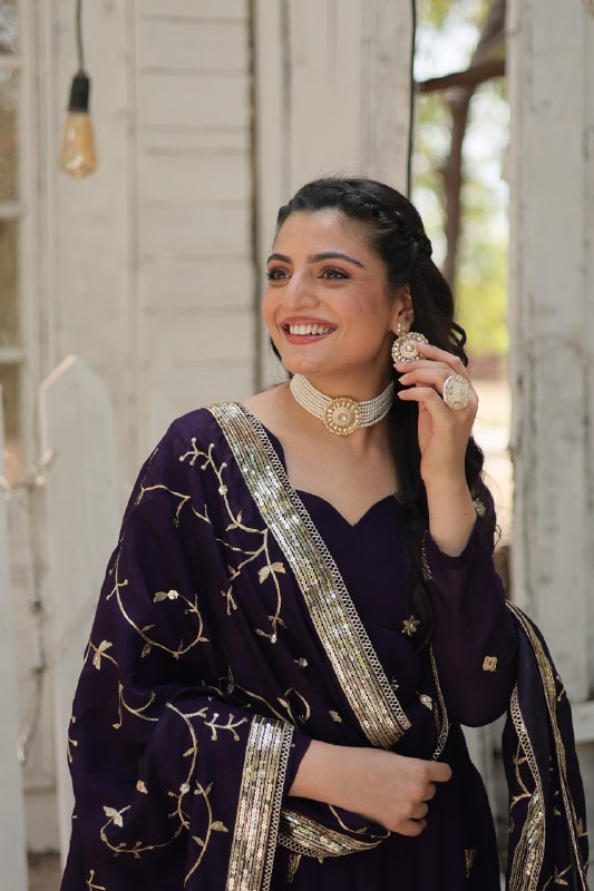 Graceful Rich Sequins Embroidered Fully Stitched Gown With Dupatta - Ethnicwish