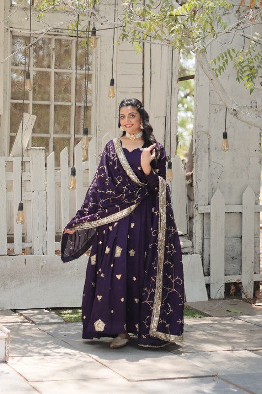 Graceful Rich Sequins Embroidered Fully Stitched Gown With Dupatta - Ethnicwish