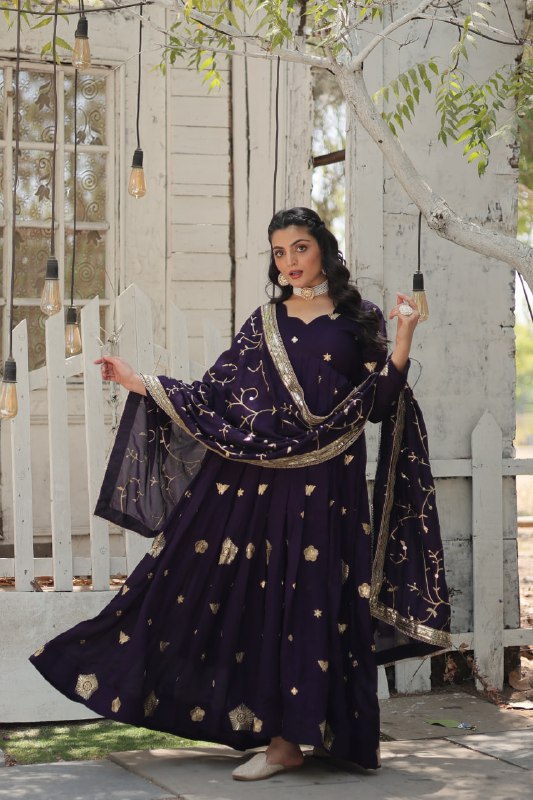 Graceful Rich Sequins Embroidered Fully Stitched Gown With Dupatta - Ethnicwish