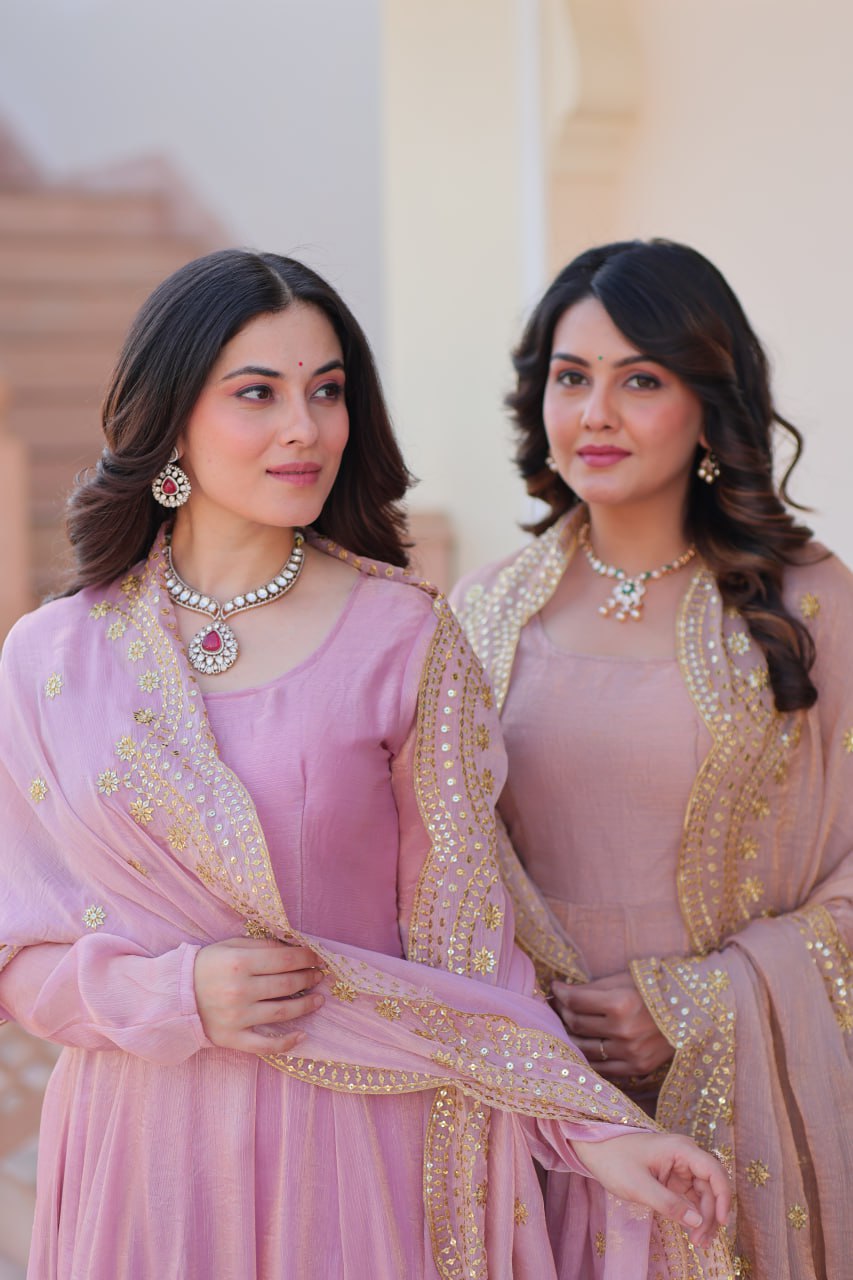 Appealing Fendy Chiffon Fully Stitched Gown With Dupatta - ETHNICDEAL