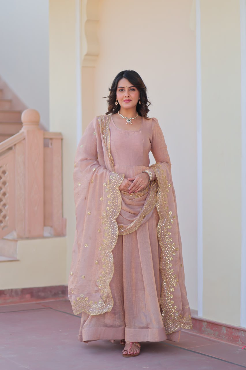 Appealing Fendy Chiffon Fully Stitched Gown With Dupatta - ETHNICDEAL