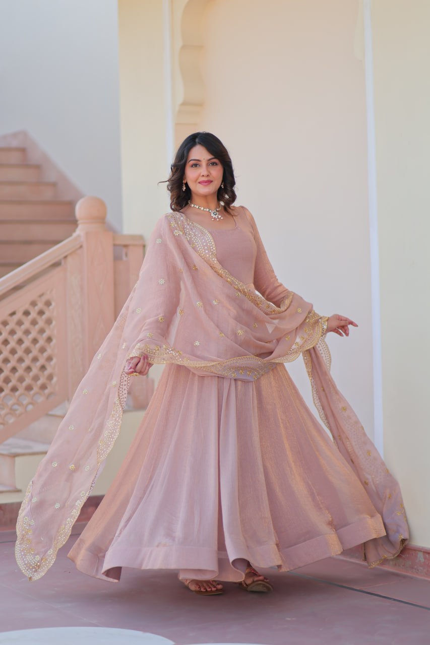 Appealing Fendy Chiffon Fully Stitched Gown With Dupatta - ETHNICDEAL