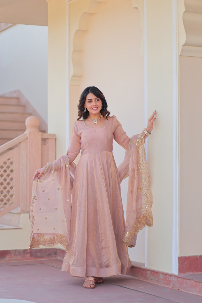 Appealing Fendy Chiffon Fully Stitched Gown With Dupatta - ETHNICDEAL