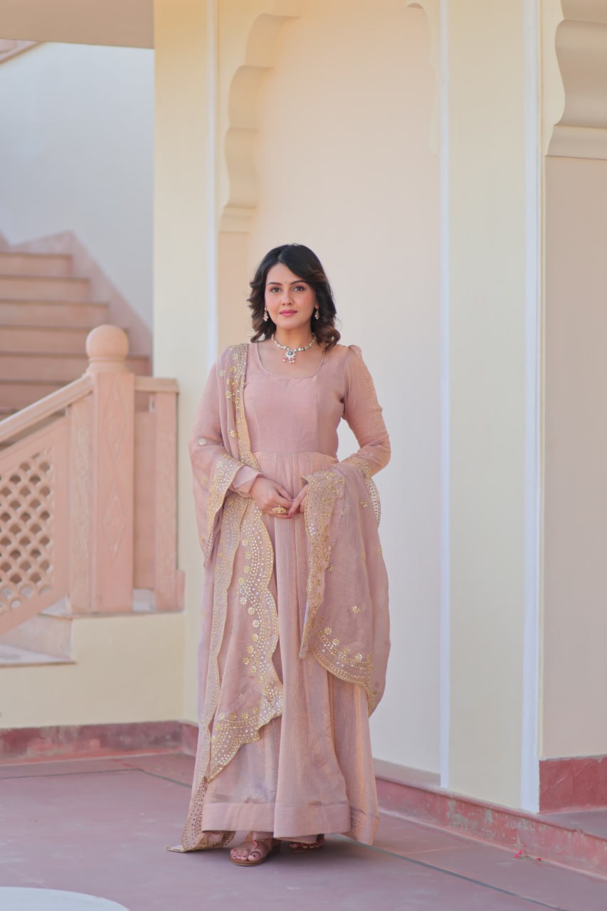 Appealing Fendy Chiffon Fully Stitched Gown With Dupatta - ETHNICDEAL