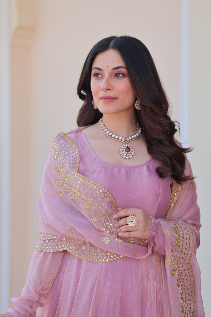 Appealing Fendy Chiffon Fully Stitched Gown With Dupatta - ETHNICDEAL