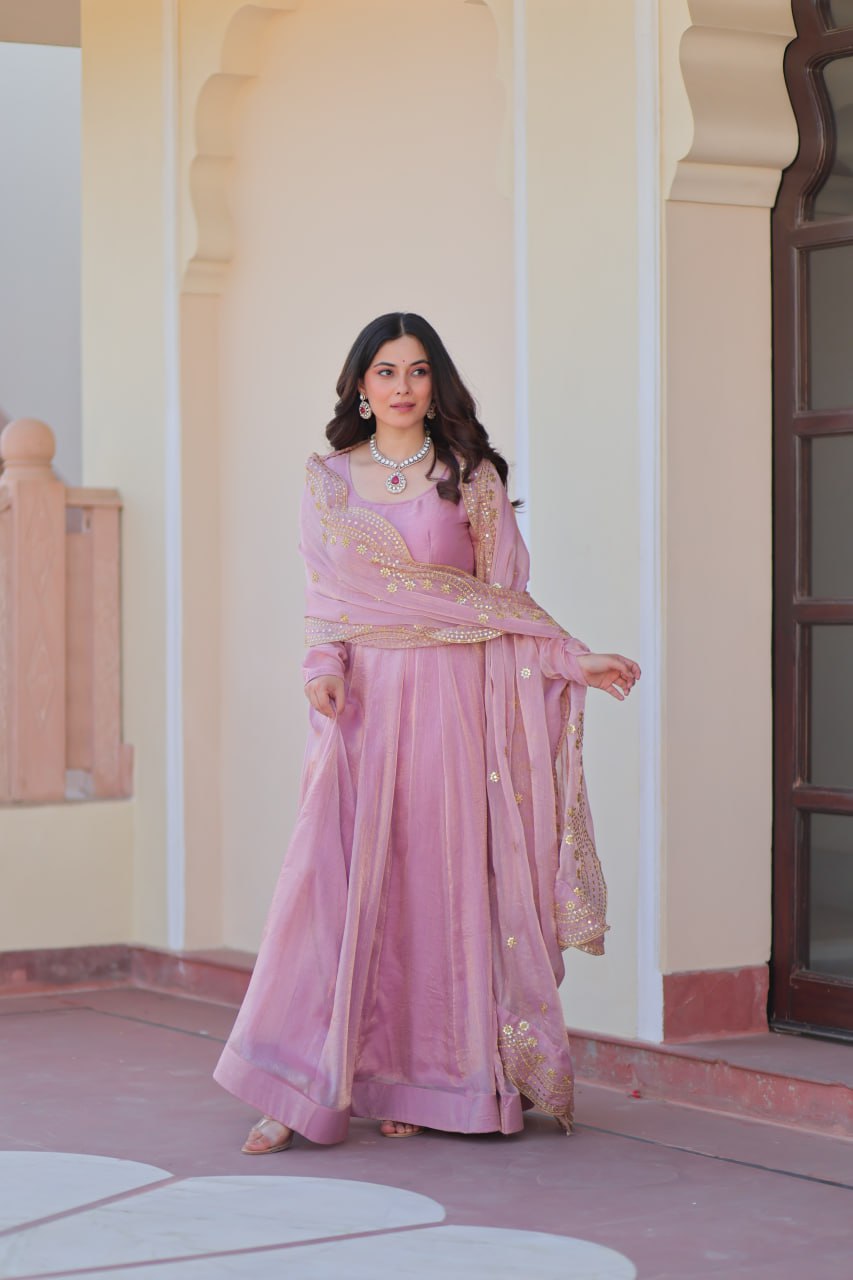 Appealing Fendy Chiffon Fully Stitched Gown With Dupatta - ETHNICDEAL