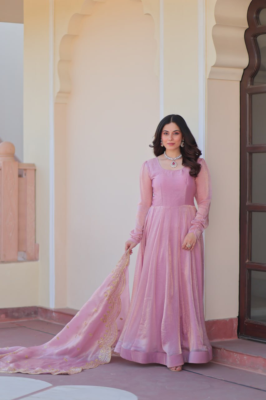 Appealing Fendy Chiffon Fully Stitched Gown With Dupatta - ETHNICDEAL