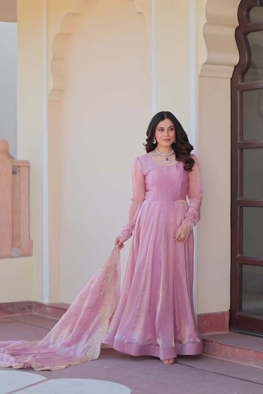 Appealing Fendy Chiffon Fully Stitched Gown With Dupatta - ETHNICDEAL
