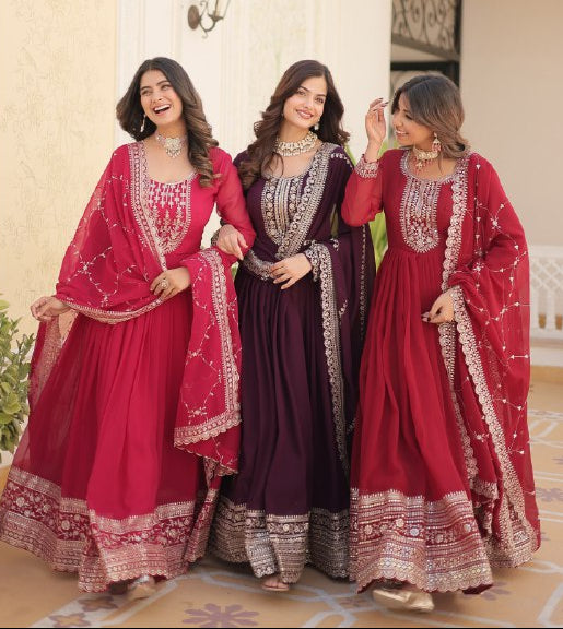 Enchanting Faux Georgette Fully Stitched Designer Gown With Dupatta - Ethnicwish