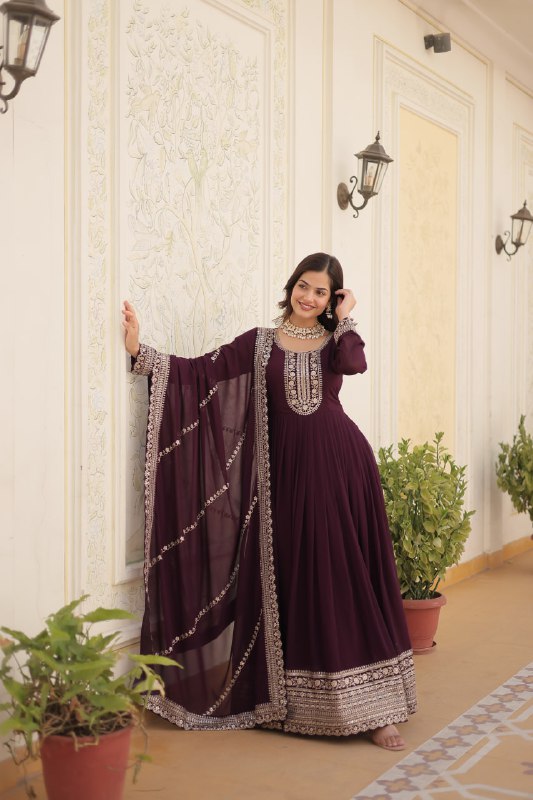 Enchanting Faux Georgette Fully Stitched Designer Gown With Dupatta - Ethnicwish