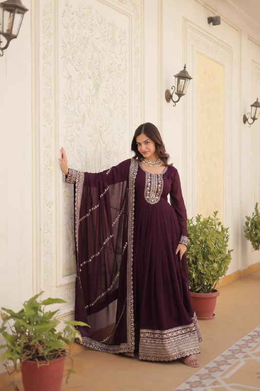 Enchanting Faux Georgette Fully Stitched Designer Gown With Dupatta - Ethnicwish