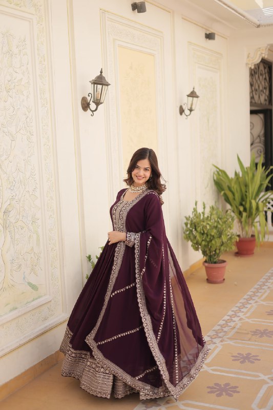 Enchanting Faux Georgette Fully Stitched Designer Gown With Dupatta - Ethnicwish