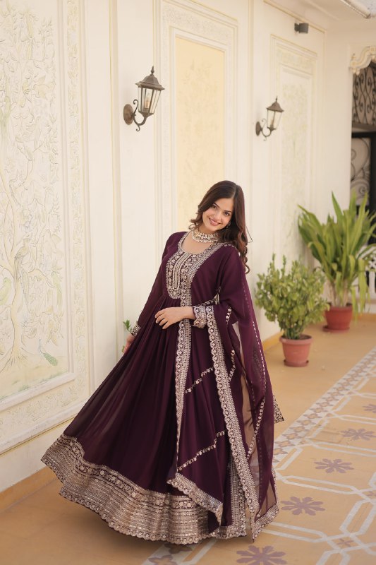 Enchanting Faux Georgette Fully Stitched Designer Gown With Dupatta - Ethnicwish