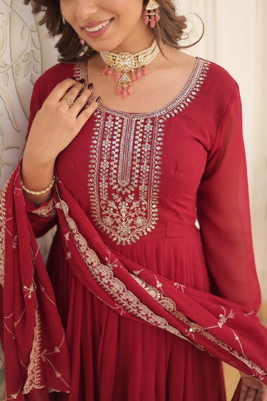 Enchanting Faux Georgette Fully Stitched Designer Gown With Dupatta - Ethnicwish