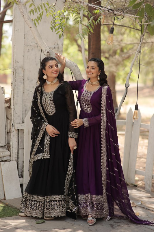 Enchanting Faux Georgette Fully Stitched Designer Gown With Dupatta - Ethnicwish