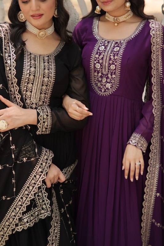 Enchanting Faux Georgette Fully Stitched Designer Gown With Dupatta - Ethnicwish