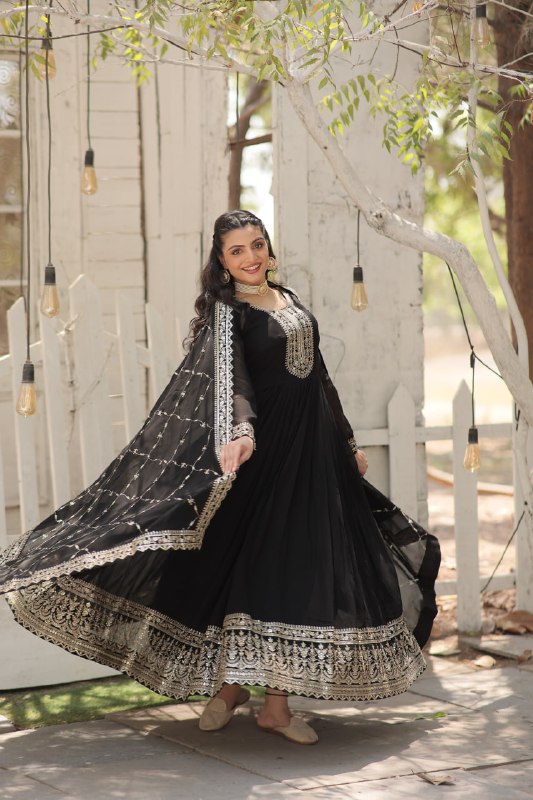Enchanting Faux Georgette Fully Stitched Designer Gown With Dupatta - Ethnicwish