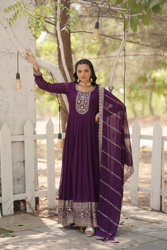 Enchanting Faux Georgette Fully Stitched Designer Gown With Dupatta - Ethnicwish