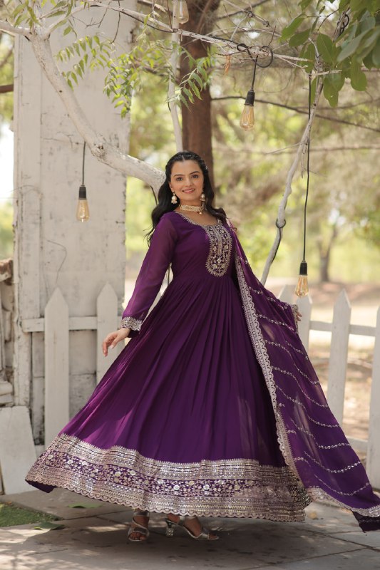 Enchanting Faux Georgette Fully Stitched Designer Gown With Dupatta - Ethnicwish