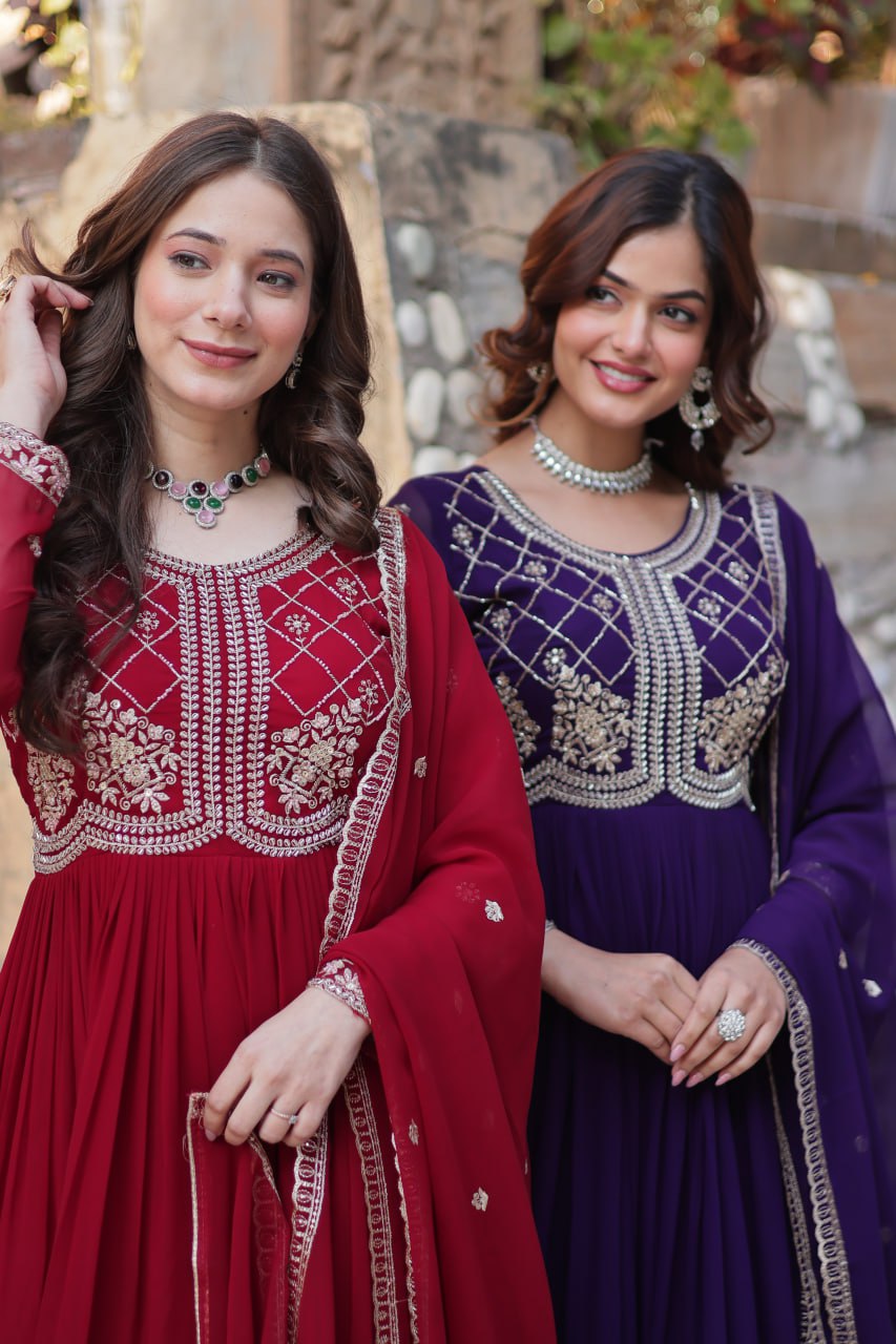 Faux Blooming Gown with Multi-Sequins & Beads Embroidery With Dupatta - ETHNICDEAL