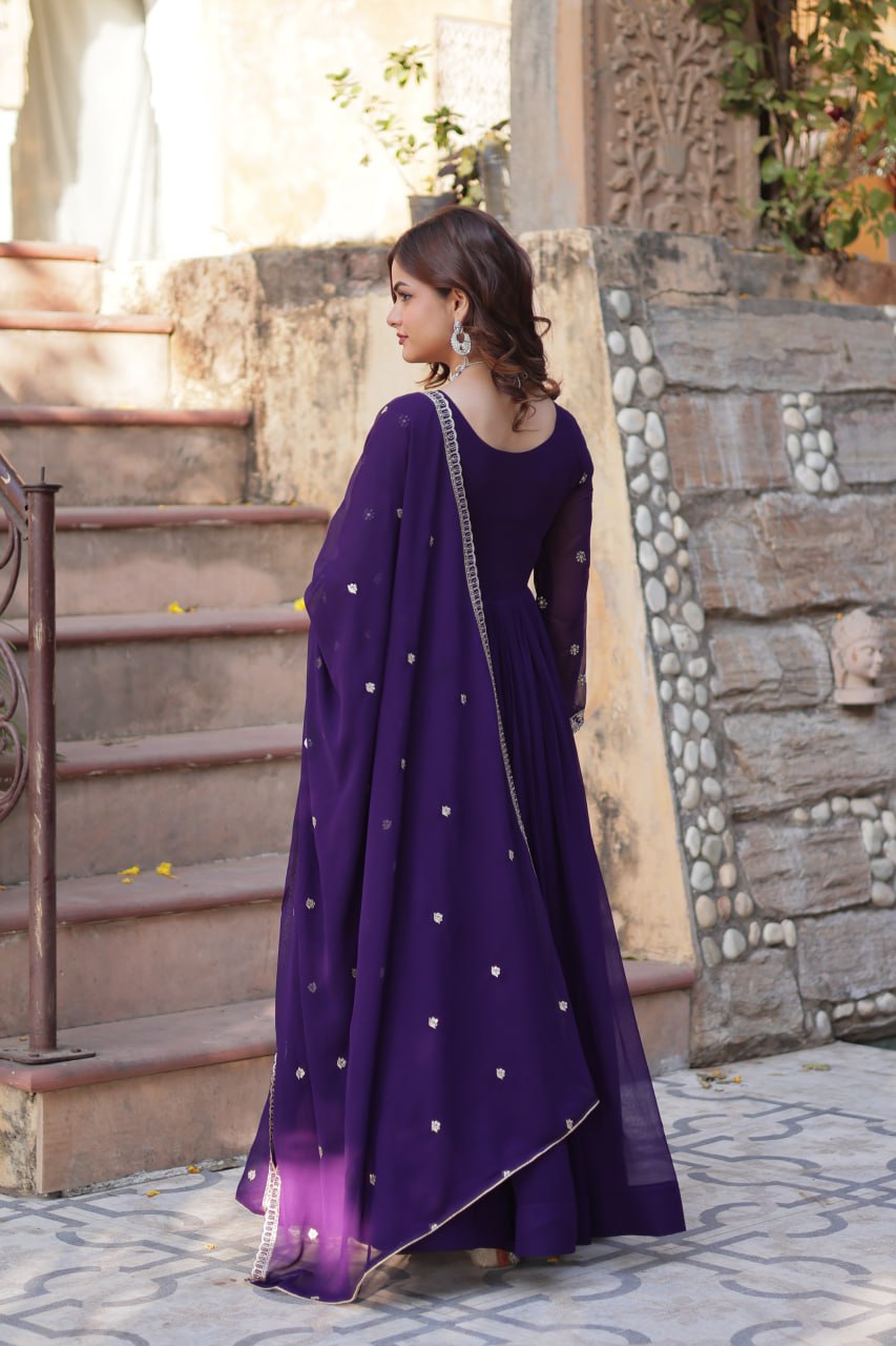 Faux Blooming Gown with Multi-Sequins & Beads Embroidery With Dupatta - ETHNICDEAL