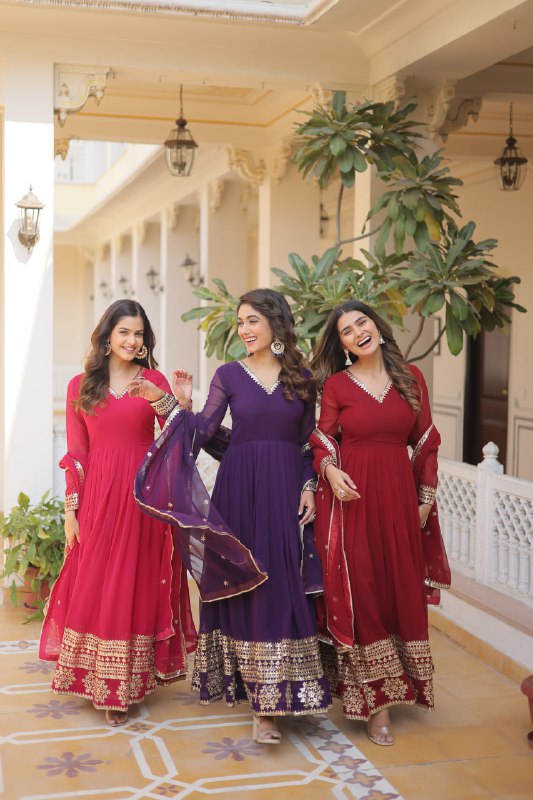 Graceful Faux Georgette Sequins Multi Worked Designer Gown - Ethnicwish