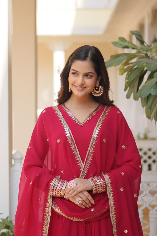 Graceful Faux Georgette Sequins Multi Worked Designer Gown - Ethnicwish