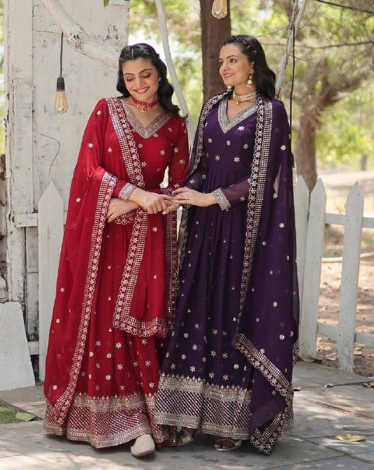 Magnificent Faux Georgette Rich Sequins Worked Designer Gown - Ethnicwish