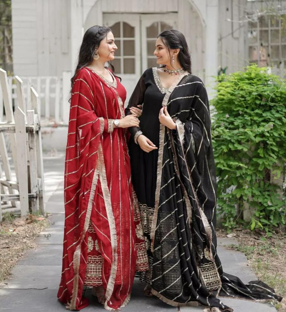 Resplendent Faux Georgette Multi Sequins Worked Designer Gown - Ethnicwish