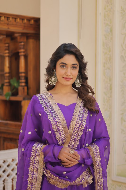 Alluring Russian Silk Fully Stitched Designer Gown With Dupatta - Ethnicwish